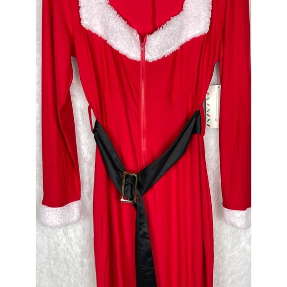 NWT Derek Heart Women's XL Santa Suit with Hat Zip Front Black Belt Faux Sherpa - Picture 2 of 8